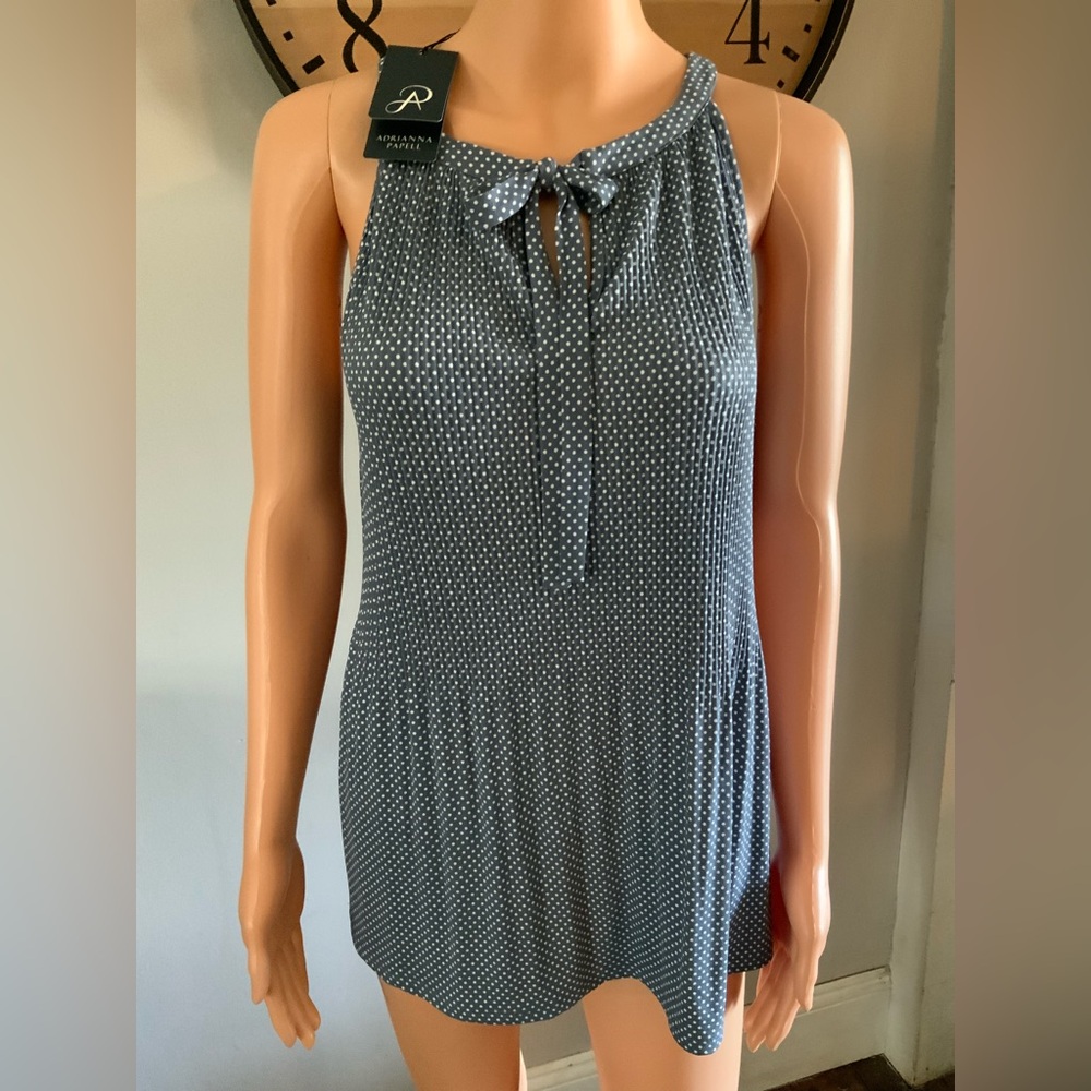 Polka Dot Blue Sleeveless Top by Adrianna Papell NEW WITH TAGS